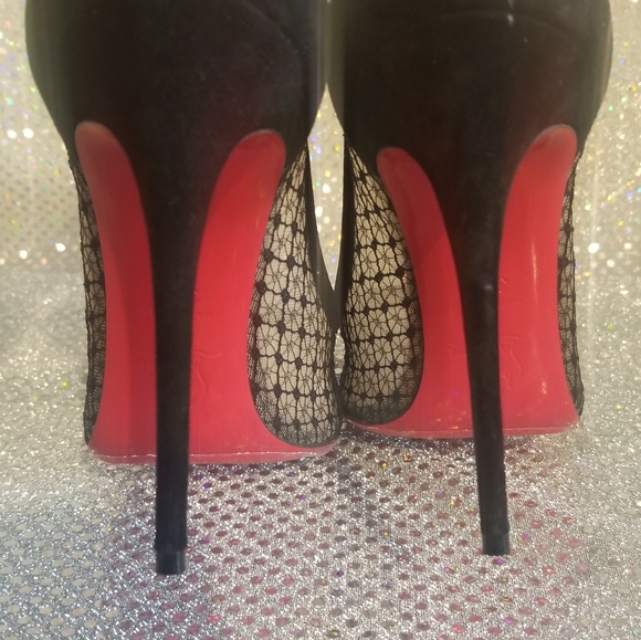 Louboutin Black Lace and Suede Neoalto 100mm Dentelle Resille Complete Set - Picture 7 of 14